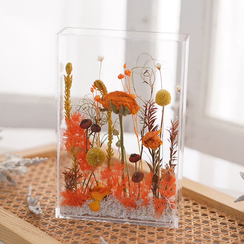 Dried Flowers Decorative Acrylic Frame Box Birthday Gift Desk Decor Preserved Flowers Bouquet