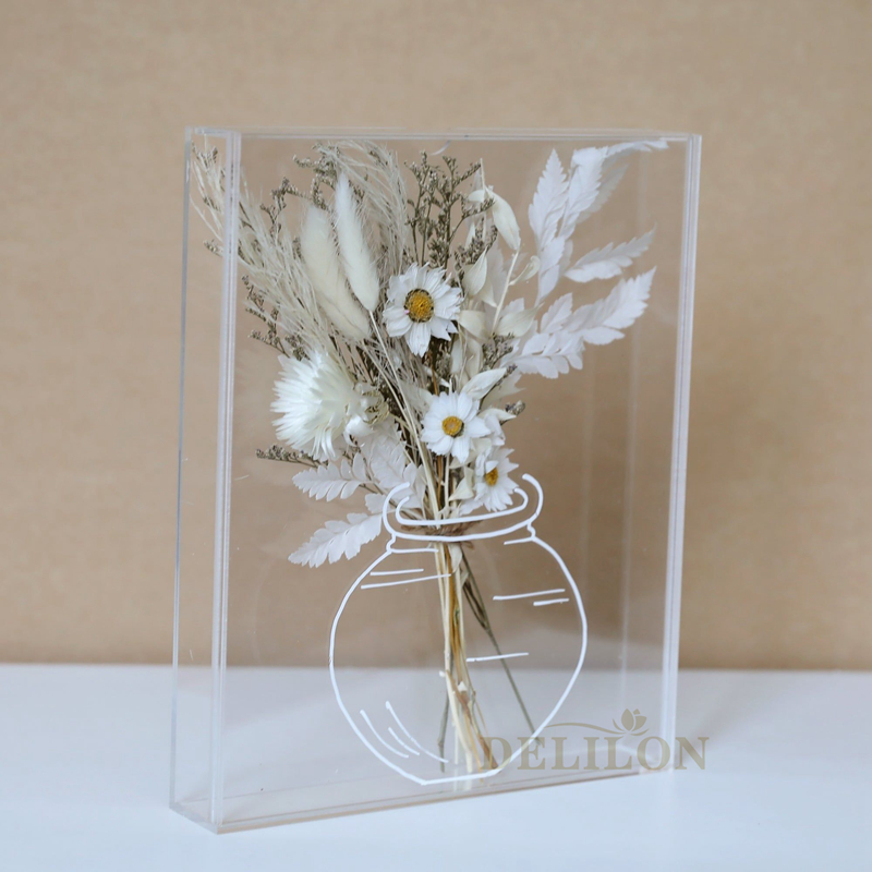 Dried Flowers Decorative Acrylic Frame Box Birthday Gift Desk Decor Preserved Flowers Bouquet
